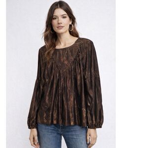 ANTHROPOLOGIE AMADI Merry Metallic Bronze Blouse Top Size M Party Shimmer